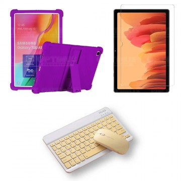 Kit Vidrio templado + Estuche Protector Goma + Teclado y Mouse Bluetooth para Tablet Samsung Galaxy Tab A7 10.4 2020 T500 - T505