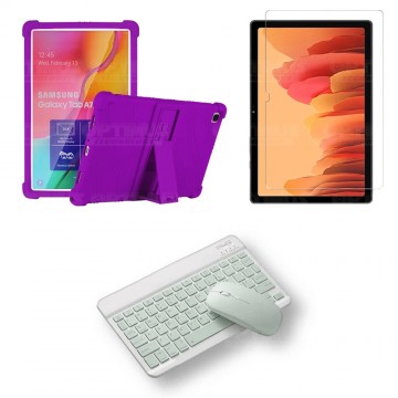 Kit Vidrio templado + Estuche Protector Goma + Teclado y Mouse Bluetooth para Tablet Samsung Galaxy Tab A7 10.4 2020 T500 - T505