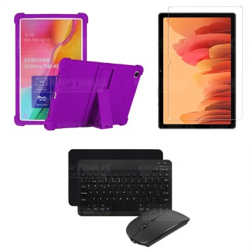 Kit Vidrio templado + Estuche Protector Goma + Teclado y Mouse Bluetooth para Tablet Samsung Galaxy Tab A7 10.4 2020 T500 - T505