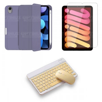 Kit Vidrio templado + Estuche Protector portalápiz + Teclado y Mouse Bluetooth para Tablet IPad Mini 6 2021 OPTIMUS TECHNOLOGY™