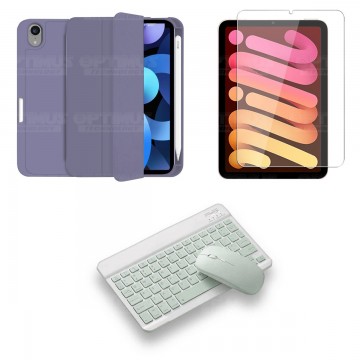 Kit Vidrio templado + Estuche Protector portalápiz + Teclado y Mouse Bluetooth para Tablet IPad Mini 6 2021 OPTIMUS TECHNOLOGY™