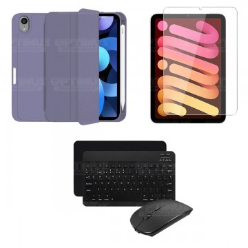 Kit Vidrio templado + Estuche Protector portalápiz + Teclado y Mouse Bluetooth para Tablet IPad Mini 6 2021 OPTIMUS TECHNOLOGY™ 