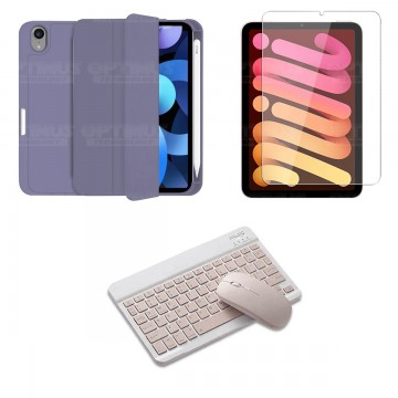 Kit Vidrio templado + Estuche Protector portalápiz + Teclado y Mouse Bluetooth para Tablet IPad Mini 6 2021 OPTIMUS TECHNOLOGY™