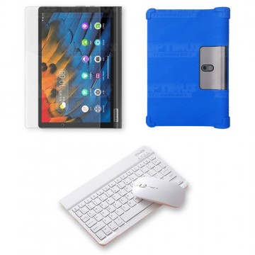 Kit Vidrio templado + Estuche Protector Goma + Teclado y Mouse Ratón Bluetooth para Tablet Lenovo Yoga Smart Tab Yt-x 705f OPTIM