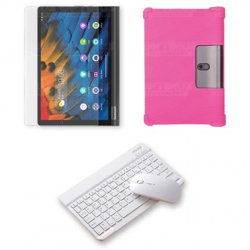 Kit Vidrio templado + Estuche Protector Goma + Teclado y Mouse Ratón Bluetooth para Tablet Lenovo Yoga Smart Tab Yt-x 705f OPTIM