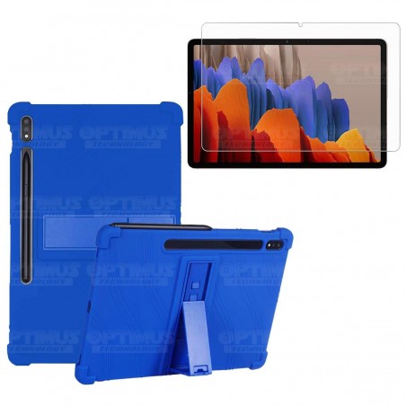 Kit Vidrio templado y Estuche Protector de goma antigolpes con soporte Tablet Samsung Galaxy Tab S7 Wifi SM-T870NZK 11 Pulgadas