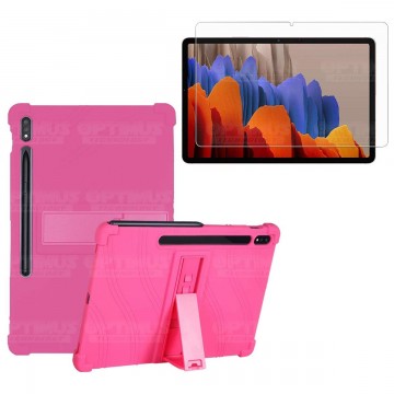 Kit Vidrio templado y Estuche Protector de goma antigolpes con soporte Tablet Samsung Galaxy Tab S7 Wifi SM-T870NZK 11 Pulgadas