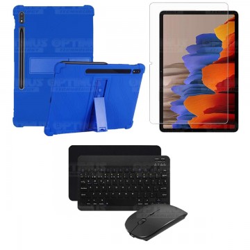 Kit Vidrio templado + Estuche Protector Goma + Teclado y Mouse Bluetooth para Tablet Samsung Galaxy Tab S7 Wifi 11 Pulgadas OPTI