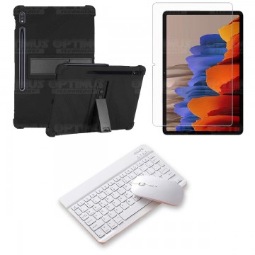 Kit Vidrio templado + Estuche Protector Goma + Teclado y Mouse Bluetooth para Tablet Samsung Galaxy Tab S7 Wifi 11 Pulgadas OPTI