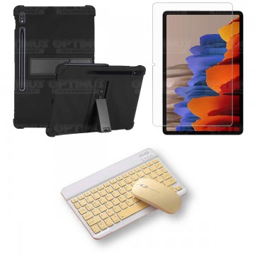 Kit Vidrio templado + Estuche Protector Goma + Teclado y Mouse Bluetooth para Tablet Samsung Galaxy Tab S7 Wifi 11 Pulgadas OPTI