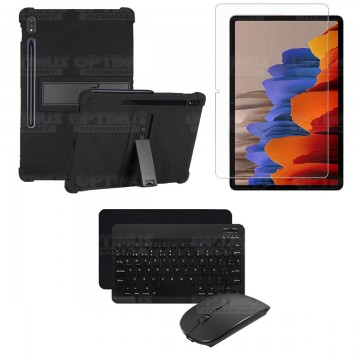 Kit Vidrio templado + Estuche Protector Goma + Teclado y Mouse Bluetooth para Tablet Samsung Galaxy Tab S7 Wifi 11 Pulgadas OPTI