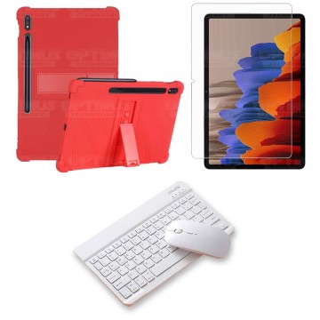 Kit Vidrio templado + Estuche Protector Goma + Teclado y Mouse Bluetooth para Tablet Samsung Galaxy Tab S7 Wifi 11 Pulgadas OPTI
