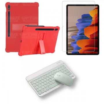 Kit Vidrio templado + Estuche Protector Goma + Teclado y Mouse Bluetooth para Tablet Samsung Galaxy Tab S7 Wifi 11 Pulgadas OPTI