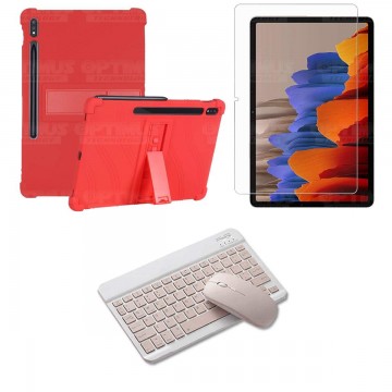 Kit Vidrio templado + Estuche Protector Goma + Teclado y Mouse Bluetooth para Tablet Samsung Galaxy Tab S7 Wifi 11 Pulgadas OPTI
