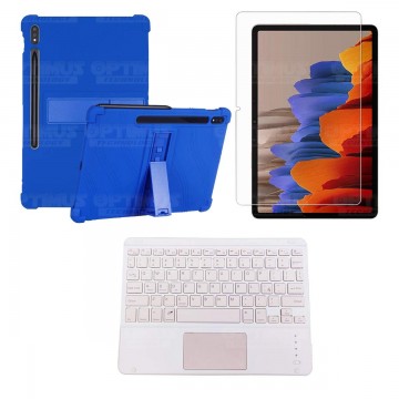 Kit Vidrio templado + Estuche Protector + Teclado con Mouse Touchpad Bluetooth Tablet Samsung Galaxy Tab S7 Wifi 11 Pulgadas OPT