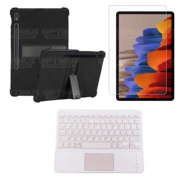 Kit Vidrio templado + Estuche Protector + Teclado con Mouse Touchpad Bluetooth Tablet Samsung Galaxy Tab S7 Wifi 11 Pulgadas OPT
