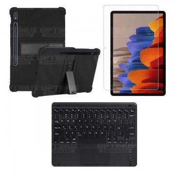 Kit Vidrio templado + Estuche Protector + Teclado con Mouse Touchpad Bluetooth Tablet Samsung Galaxy Tab S7 Wifi 11 Pulgadas OPT