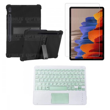 Kit Vidrio templado + Estuche Protector + Teclado con Mouse Touchpad Bluetooth Tablet Samsung Galaxy Tab S7 Wifi 11 Pulgadas OPT