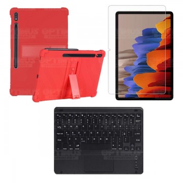 Kit Vidrio templado + Estuche Protector + Teclado con Mouse Touchpad Bluetooth Tablet Samsung Galaxy Tab S7 Wifi 11 Pulgadas OPT