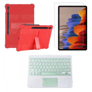 Kit Vidrio templado + Estuche Protector + Teclado con Mouse Touchpad Bluetooth Tablet Samsung Galaxy Tab S7 Wifi 11 Pulgadas OPT