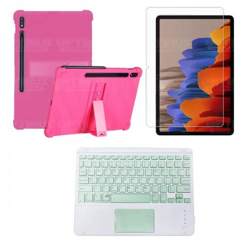 Kit Vidrio templado + Estuche Protector + Teclado con Mouse Touchpad Bluetooth Tablet Samsung Galaxy Tab S7 Wifi 11 Pulgadas OPT