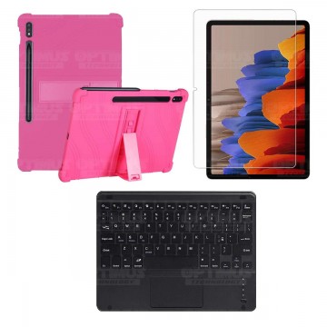 Kit Vidrio templado + Estuche Protector + Teclado con Mouse Touchpad Bluetooth Tablet Samsung Galaxy Tab S7 Wifi 11 Pulgadas OPT