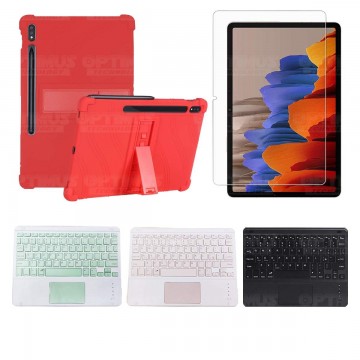 Kit Vidrio templado + Estuche Protector + Teclado con Mouse Touchpad Bluetooth Tablet Samsung Galaxy Tab S7 Wifi 11 Pulgadas OPT