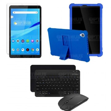 Kit Vidrio templado + Estuche Protector Goma + Teclado y Mouse Bluetooth para Tablet Lenovo Tab M8 8505x / x8505f OPTIMUS TECHNO