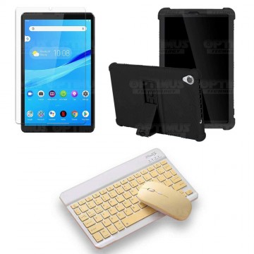 Kit Vidrio templado + Estuche Protector Goma + Teclado y Mouse Bluetooth para Tablet Lenovo Tab M8 8505x / x8505f OPTIMUS TECHNO