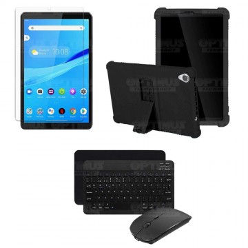 Kit Vidrio templado + Estuche Protector Goma + Teclado y Mouse Bluetooth para Tablet Lenovo Tab M8 8505x / x8505f OPTIMUS TECHNO