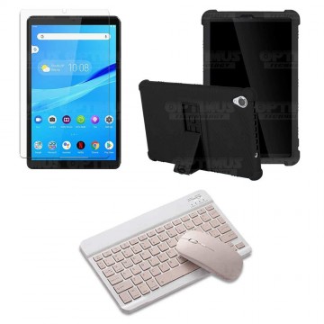 Kit Vidrio templado + Estuche Protector Goma + Teclado y Mouse Bluetooth para Tablet Lenovo Tab M8 8505x / x8505f OPTIMUS TECHNO