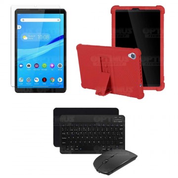 Kit Vidrio templado + Estuche Protector Goma + Teclado y Mouse Bluetooth para Tablet Lenovo Tab M8 8505x / x8505f OPTIMUS TECHNO