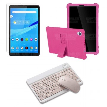 Kit Vidrio templado + Estuche Protector Goma + Teclado y Mouse Bluetooth para Tablet Lenovo Tab M8 8505x / x8505f OPTIMUS TECHNO