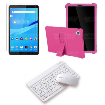 Kit Vidrio templado + Estuche Protector Goma + Teclado y Mouse Bluetooth para Tablet Lenovo Tab M8 8505x / x8505f OPTIMUS TECHNO