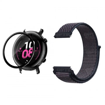 KIT Correa tipo velcro y Vidrio templado cerámico para Reloj Smartwatch Huawei GT2 42mm OPTIMUS TECHNOLOGY™ - 45