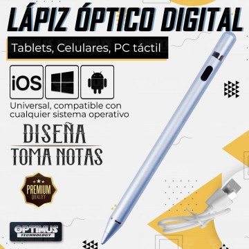 Lápiz óptico digital capacitivo activo Stylus Pen compatible con Android, iOS y Windows para Tablets, Celulares y PC Táctil OPTI
