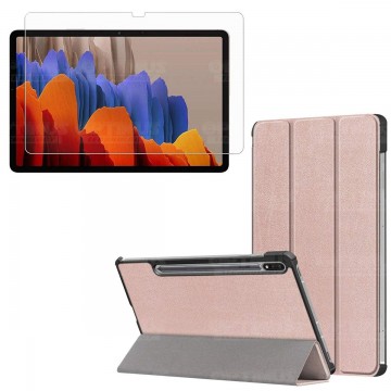 Kit Vidrio Cristal Templado Y Estuche Case Protector para Tablet Samsung Galaxy Tab S7 Plus SM-T970 12.4 Pulgadas 128GB OPTIMUS 