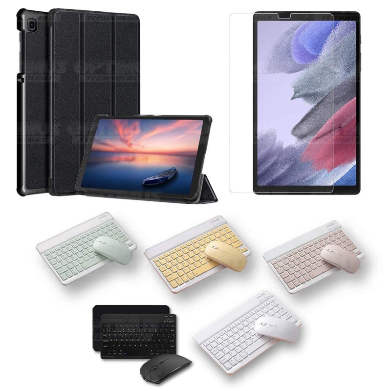 Kit Vidrio templado + Case Protector + Teclado y Mouse Bluetooth Tablet Samsung Galaxy Tab A7 Lite 8.7 2021 T220 - T225 OPTIMUS 