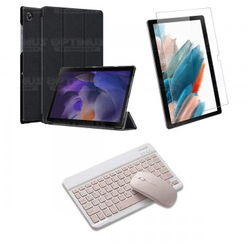 Kit Vidrio templado + Case Protector + Teclado y Mouse Bluetooth Tablet Samsung Galaxy Tab A8 10.5 2021 SM-x200, SM-x205 OPTIMUS