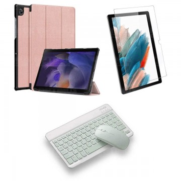 Kit Vidrio templado + Case Protector + Teclado y Mouse Bluetooth Tablet Samsung Galaxy Tab A8 10.5 2021 SM-x200, SM-x205 OPTIMUS
