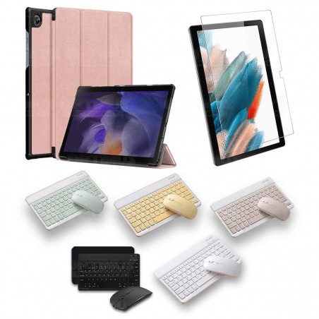 Kit Vidrio templado + Case Protector + Teclado y Mouse Bluetooth Tablet Samsung Galaxy Tab A8 10.5 2021 SM-x200, SM-x205