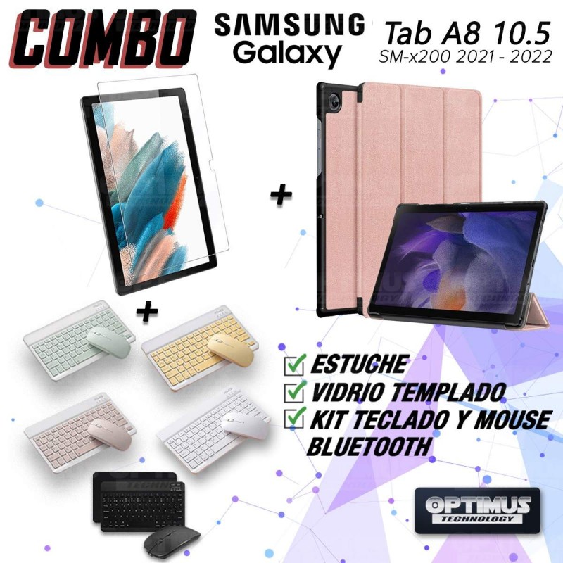 Kit Vidrio templado + Case Protector + Teclado y Mouse Bluetooth Tablet Samsung Galaxy Tab A8 10.5 2021 SM-x200, SM-x205 OPTIMUS