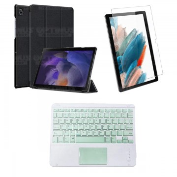 Kit Vidrio templado + Case Protector + Teclado Touchpad Bluetooth Tablet Samsung Galaxy Tab A8 10.5 2021 SM-x200, SM-x205 OPTIMU