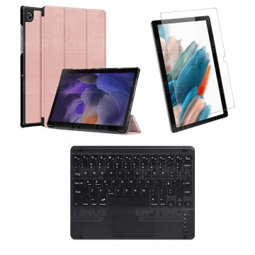 Kit Vidrio templado + Case Protector + Teclado Touchpad Bluetooth Tablet Samsung Galaxy Tab A8 10.5 2021 SM-x200, SM-x205 OPTIMU