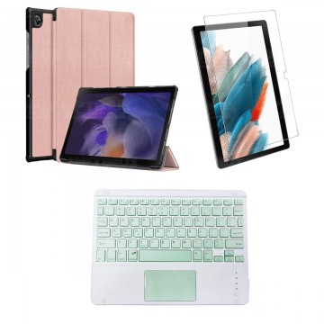 Kit Vidrio templado + Case Protector + Teclado Touchpad Bluetooth Tablet Samsung Galaxy Tab A8 10.5 2021 SM-x200, SM-x205 OPTIMU