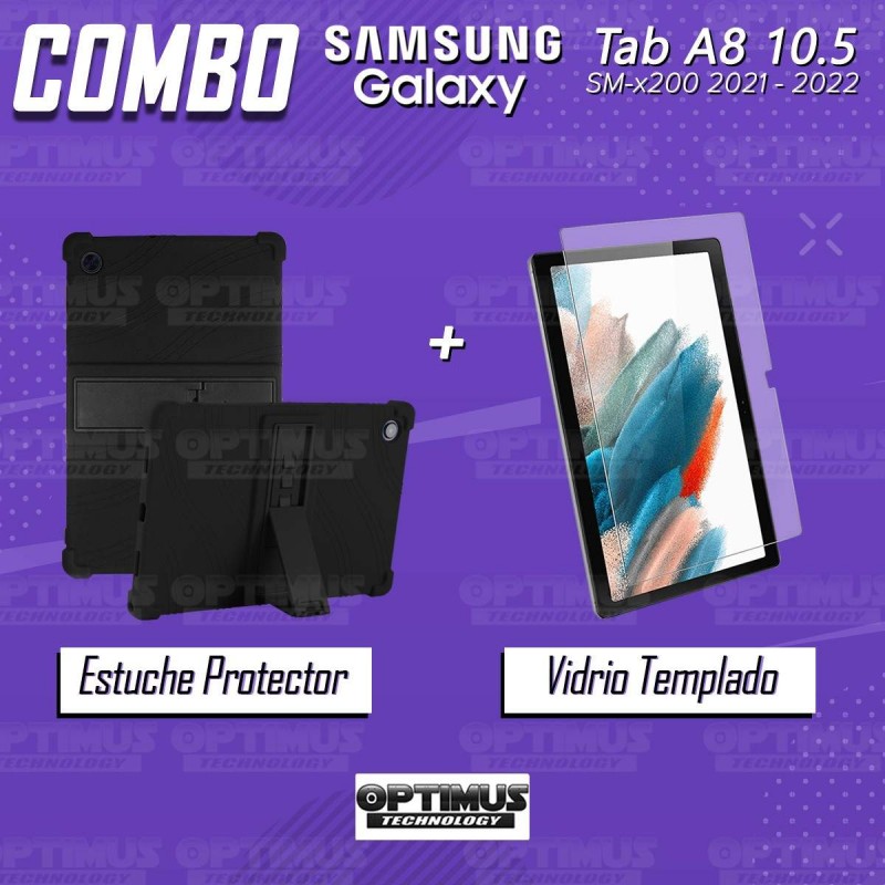 Kit Vidrio templado y Estuche Protector de goma antigolpes con soporte Tablet Samsung Galaxy Tab A8 10.5 2021 SM-x200, SM-x205 O