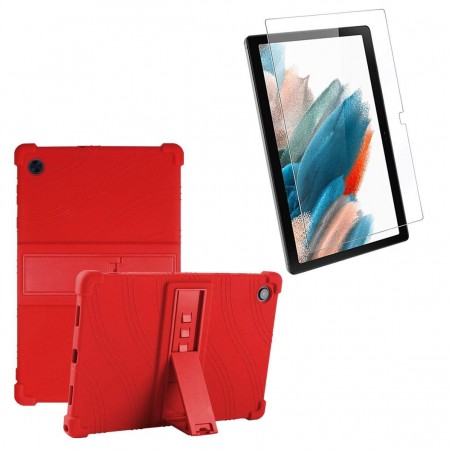 Kit Vidrio templado y Estuche Protector de goma antigolpes con soporte Tablet Samsung Galaxy Tab A8 10.5 2021 SM-x200, SM-x205