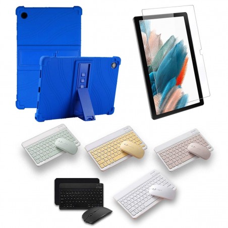 Kit Vidrio templado + Estuche Protector Goma + Teclado Bluetooth Tablet Samsung Galaxy Tab A8 10.5 2021 SM-x200, SM-x205
