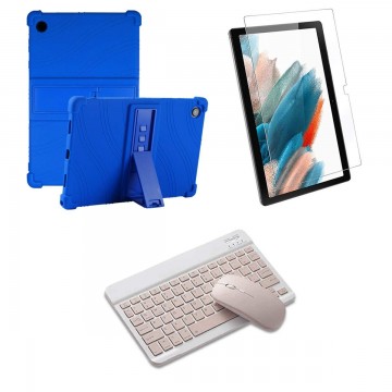 Kit Vidrio templado + Estuche Protector Goma + Teclado Bluetooth Tablet Samsung Galaxy Tab A8 10.5 2021 SM-x200, SM-x205 OPTIMUS