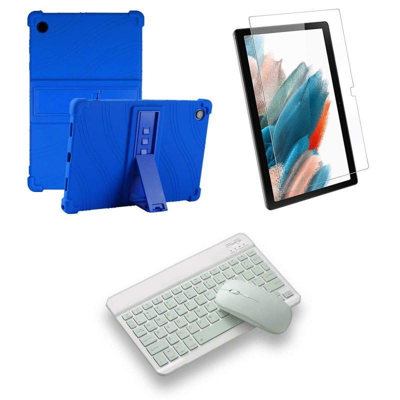 Kit Vidrio templado + Estuche Protector Goma + Teclado Bluetooth Tablet Samsung Galaxy Tab A8 10.5 2021 SM-x200, SM-x205 OPTIMUS
